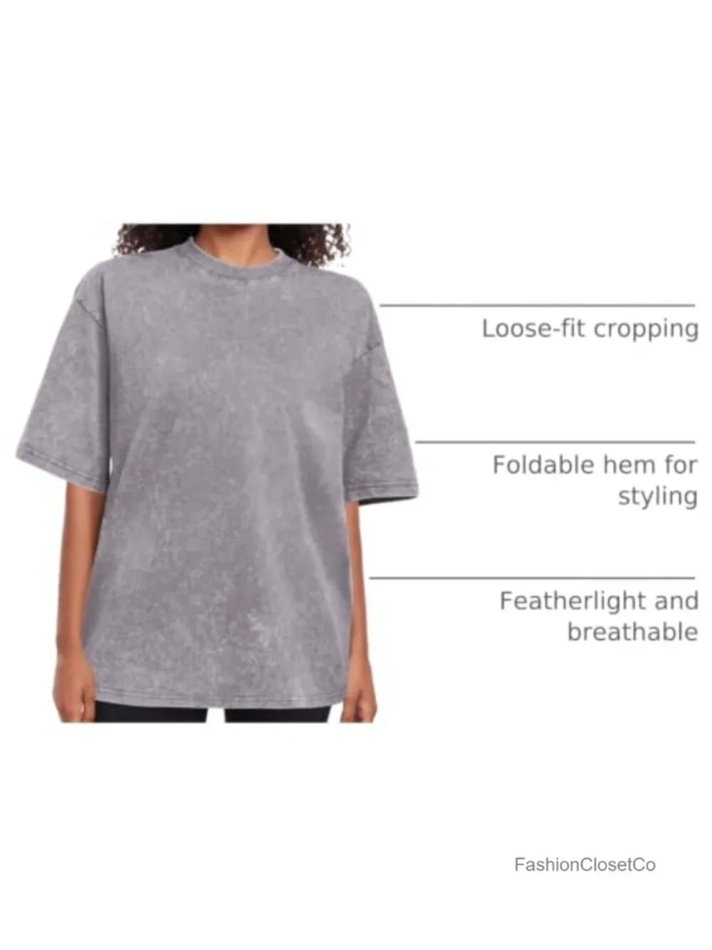 Oversized Women's Vintage Washed Cotton Crewneck Tee - Boxy Fit, Short Sleeve - Picture 3 of 6